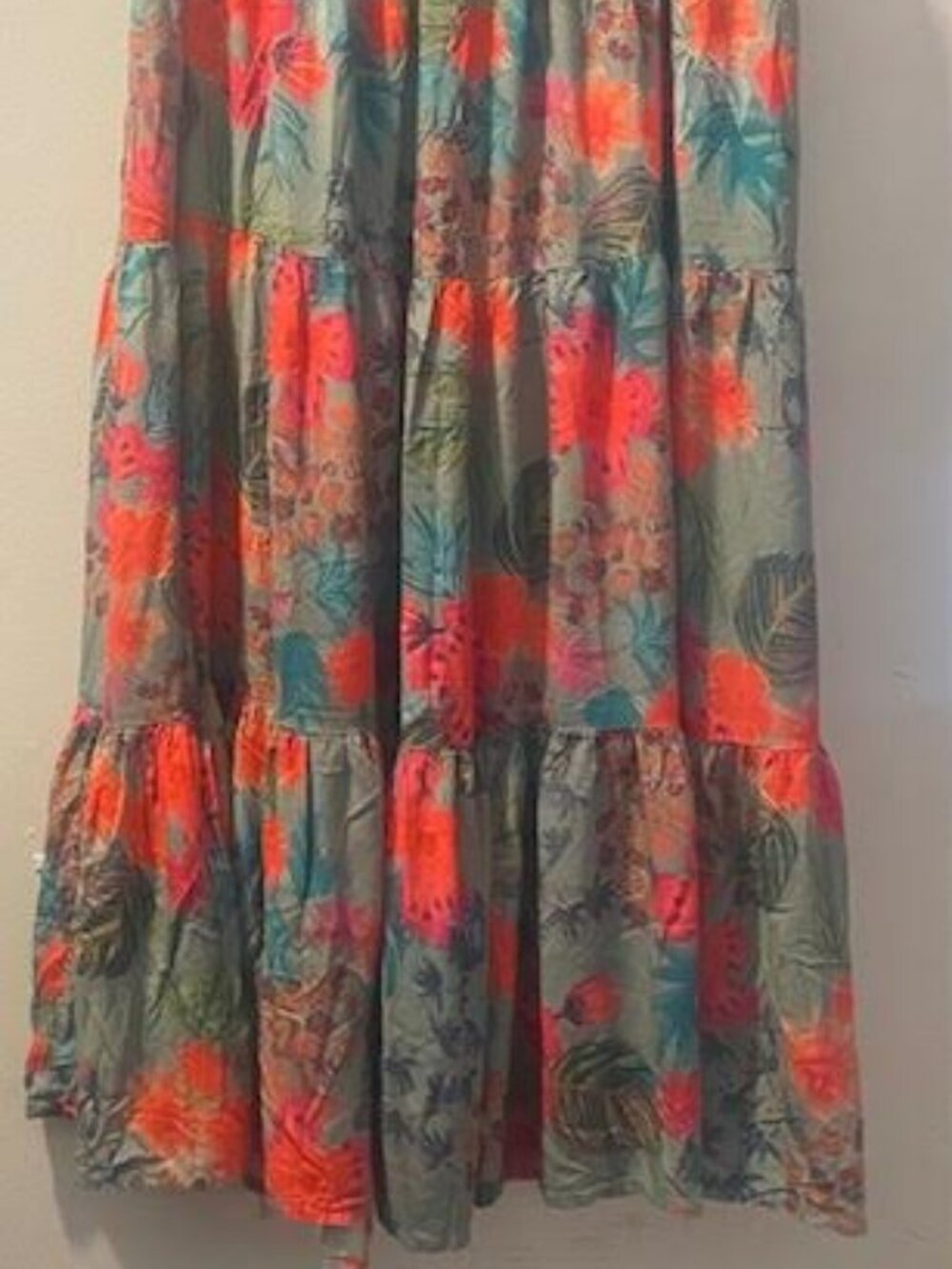 Floral Tiered Maxi Skirt - Olive & Coral - Picture 5 of 7